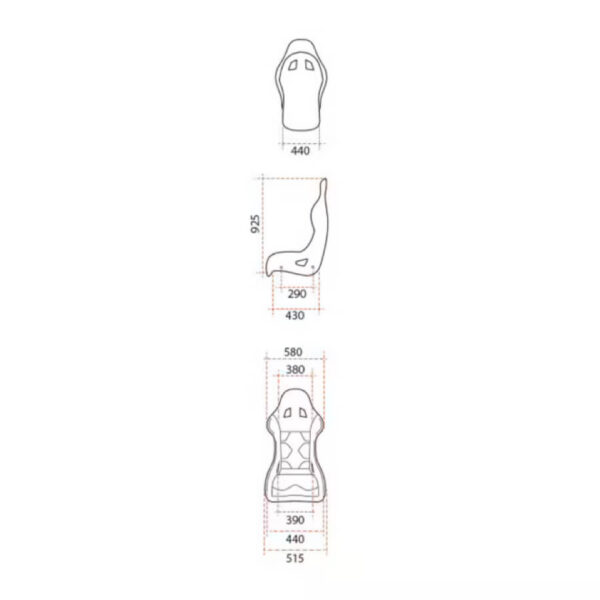 Asiento Baquet GT2i FIA Race-02L Fibra 2024 - dimensiones